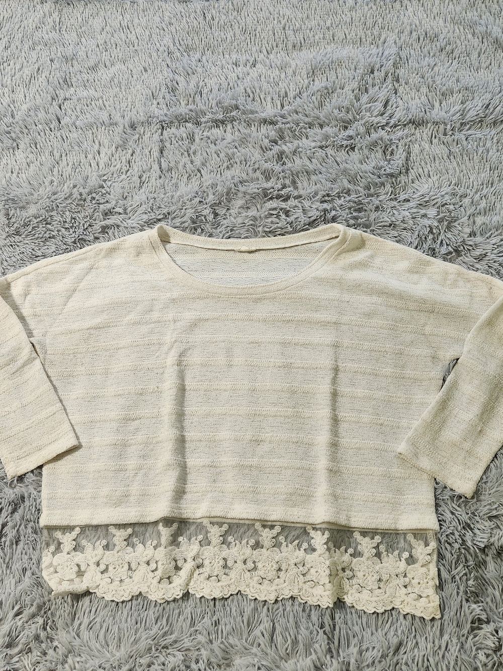 En Creme Cream Lace Trim Oversized Knit Top